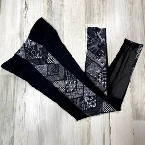 Onzie Patchwork Colorblock Mesh Leggings Black White Yoga Active Gym Size S